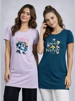Vero Amore - Womens Printed Half Sleeve Round Neck Long T-Shirt (Pack of 2)