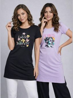 Vero Amore - Womens Printed Half Sleeve Round Neck Long T-Shirt (Pack of 2)