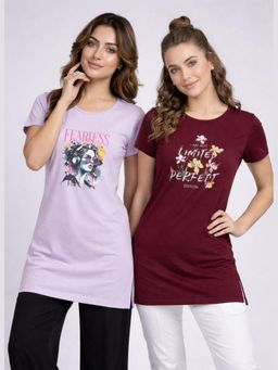 Vero Amore - Womens Printed Half Sleeve Round Neck Long T-Shirt (Pack of 2)