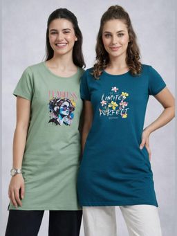 Vero Amore - Womens Printed Half Sleeve Round Neck Long T-Shirt (Pack of 2)