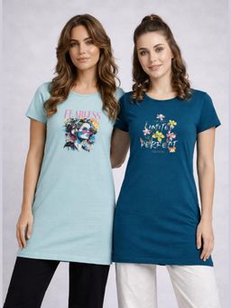 Vero Amore - Womens Printed Half Sleeve Round Neck Long T-Shirt (Pack of 2)