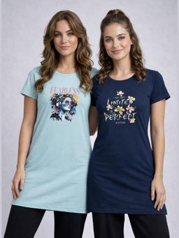 Vero Amore - Womens Printed Half Sleeve Round Neck Long T-Shirt (Pack of 2)