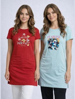 Vero Amore - Womens Printed Half Sleeve Round Neck Long T-Shirt (Pack of 2)