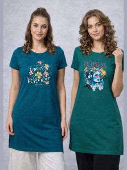 Vero Amore - Womens Printed Half Sleeve Round Neck Long T-Shirt (Pack of 2)