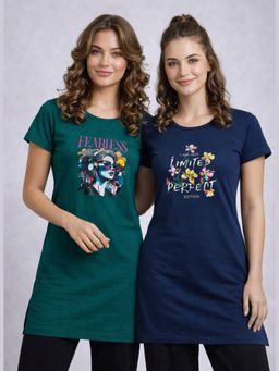 Vero Amore - Womens Printed Half Sleeve Round Neck Long T-Shirt (Pack of 2)