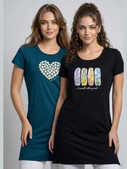 Vero Amore - Womens Printed Half Sleeve Round Neck Long T-Shirt (Pack of 2)