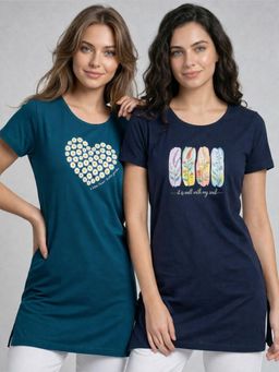 Vero Amore - Womens Printed Half Sleeve Round Neck Long T-Shirt (Pack of 2)