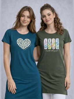 Vero Amore - Womens Printed Half Sleeve Round Neck Long T-Shirt (Pack of 2)