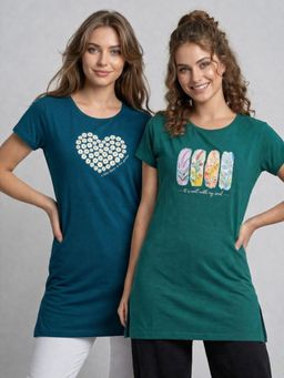 Vero Amore - Womens Printed Half Sleeve Round Neck Long T-Shirt (Pack of 2)