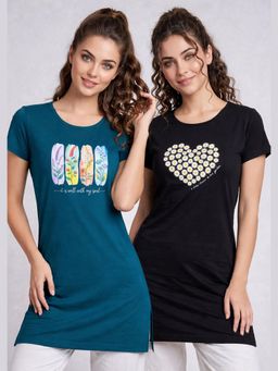 Vero Amore - Womens Printed Half Sleeve Round Neck Long T-Shirt (Pack of 2)