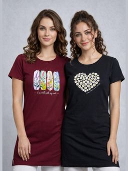 Vero Amore - Womens Printed Half Sleeve Round Neck Long T-Shirt (Pack of 2)