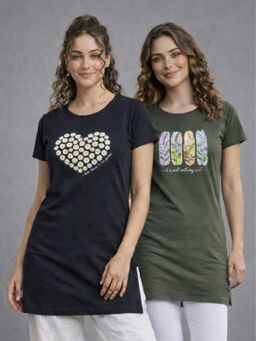 Vero Amore - Womens Printed Half Sleeve Round Neck Long T-Shirt (Pack of 2)