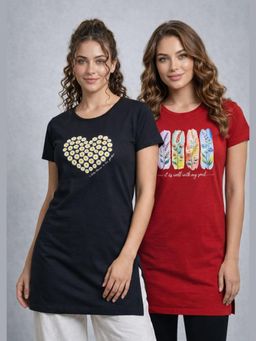 Vero Amore - Womens Printed Half Sleeve Round Neck Long T-Shirt (Pack of 2)