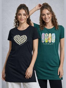 Vero Amore - Womens Printed Half Sleeve Round Neck Long T-Shirt (Pack of 2)