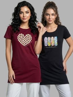 Vero Amore - Womens Printed Half Sleeve Round Neck Long T-Shirt (Pack of 2)