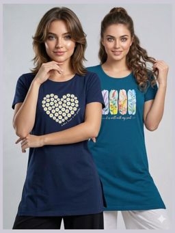 Vero Amore - Womens Printed Half Sleeve Round Neck Long T-Shirt (Pack of 2)