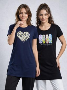 Vero Amore - Womens Printed Half Sleeve Round Neck Long T-Shirt (Pack of 2)