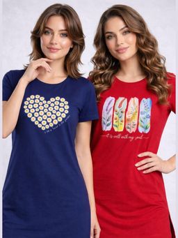 Vero Amore - Womens Printed Half Sleeve Round Neck Long T-Shirt (Pack of 2)