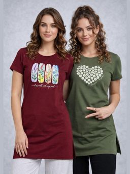 Vero Amore - Womens Printed Half Sleeve Round Neck Long T-Shirt (Pack of 2)