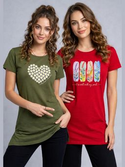 Vero Amore - Womens Printed Half Sleeve Round Neck Long T-Shirt (Pack of 2)