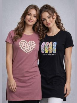 Vero Amore - Womens Printed Half Sleeve Round Neck Long T-Shirt (Pack of 2)
