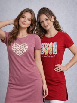 Vero Amore - Womens Printed Half Sleeve Round Neck Long T-Shirt (Pack of 2)