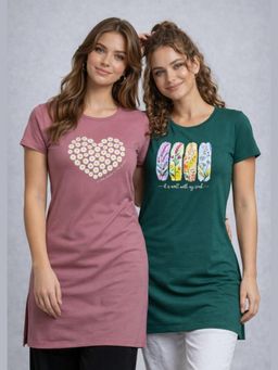 Vero Amore - Womens Printed Half Sleeve Round Neck Long T-Shirt (Pack of 2)