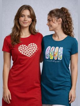 Vero Amore - Womens Printed Half Sleeve Round Neck Long T-Shirt (Pack of 2)