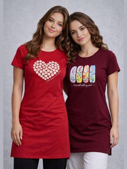 Vero Amore - Womens Printed Half Sleeve Round Neck Long T-Shirt (Pack of 2)