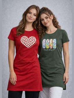 Vero Amore - Womens Printed Half Sleeve Round Neck Long T-Shirt (Pack of 2)
