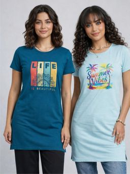 Vero Amore - Womens Printed Half Sleeve Round Neck Long T-Shirt (Pack of 2)