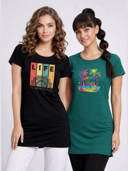 Vero Amore - Womens Printed Half Sleeve Round Neck Long T-Shirt (Pack of 2)