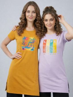 Vero Amore - Womens Printed Half Sleeve Round Neck Long T-Shirt (Pack of 2)