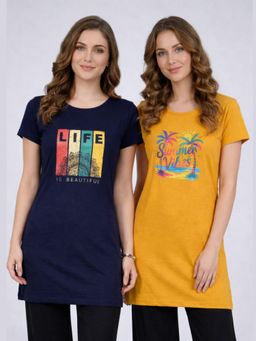 Vero Amore - Womens Printed Half Sleeve Round Neck Long T-Shirt (Pack of 2)