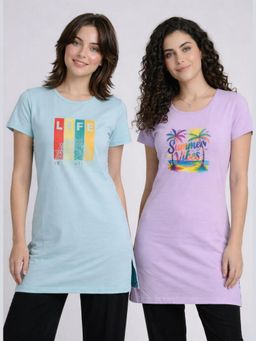 Vero Amore - Womens Printed Half Sleeve Round Neck Long T-Shirt (Pack of 2)