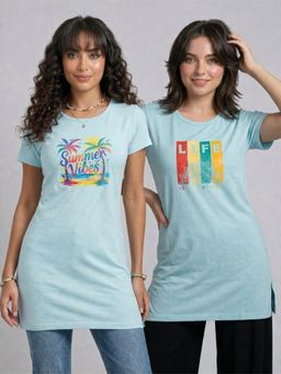 Vero Amore - Womens Printed Half Sleeve Round Neck Long T-Shirt (Pack of 2)
