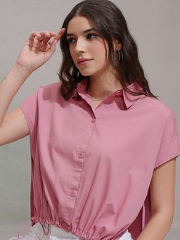 TOKYO TALKIES - Womens Pink Solid Boxy Shirt