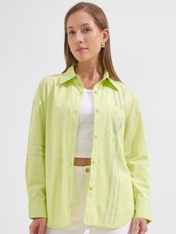 TOKYO TALKIES - Womens Green Rhinestone Embellished Shirt