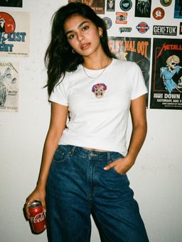 Uptownie - White Skull Embellished T-Shirt