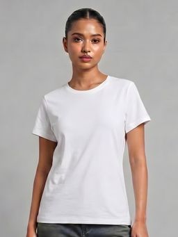 Uptownie - Womens White Solid Cotton T-Shirt