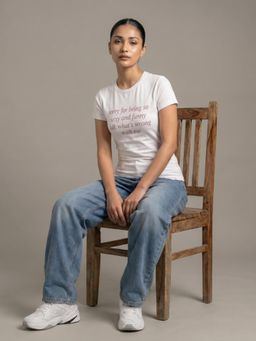 Uptownie - Womens White Typographic Print T-Shirt