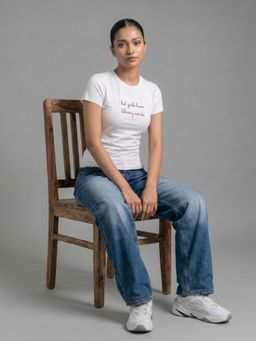 Uptownie - White Typography Cotton Lycra T-Shirt