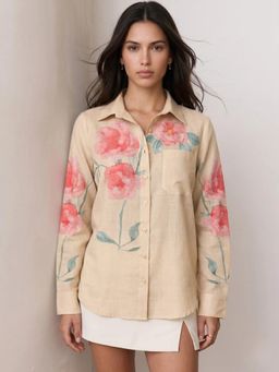 Outzidr - Beige Placement Printed Shirt