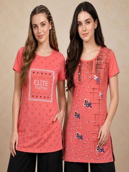 Vero Amore - Womens Printed Half Sleeve Round Neck Long T-Shirt (Pack of 2)