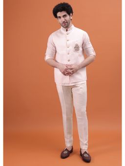 KALKI FASHION - Pink Linen Shirt and Embroidered Jacket for Men (Set of 2)