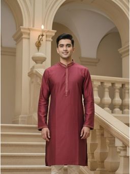 Gahan - Premium Woven Marron Mens Kurta with Embroidered Detailing as Refreshing