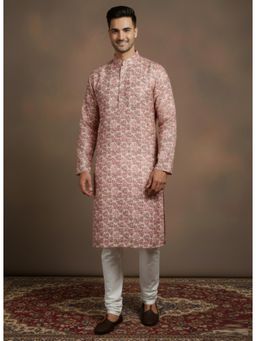 Gahan - Pink Cotton Kurta for Men with Sequin & Printed Detailing
