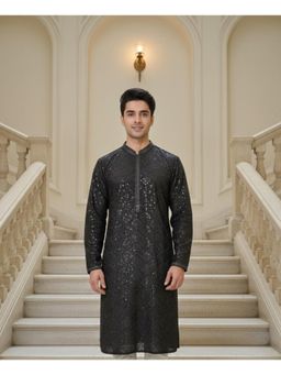 Gahan - Mens Black Embellished Kurta with Heavy Sequins Work