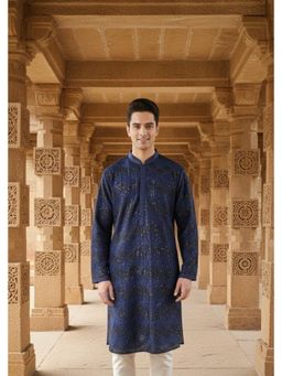 Gahan - Mens Deep Blue Embellished Kurta with Heavy Sequins Work