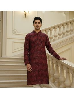 Gahan - Mens Marron Embellished Kurta with Heavy Sequins Work